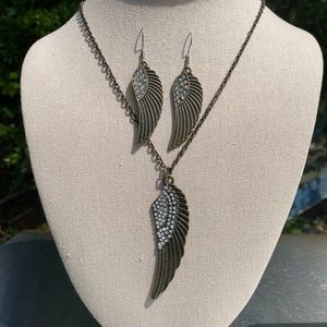 Matching Bronze Wing Necklace and Earrings with Crystals